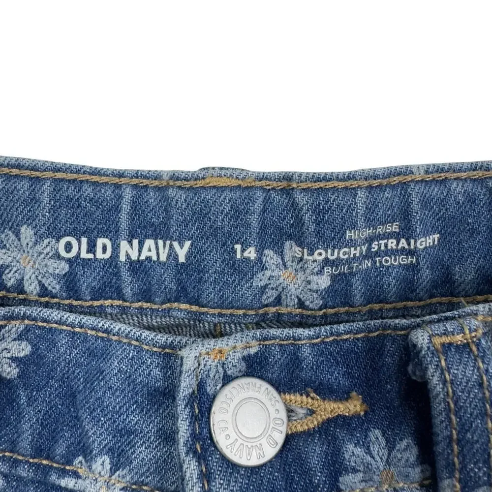 Old Navy High-Rise Slouchy Straight Daisy Print Jeans Girl's Size 14